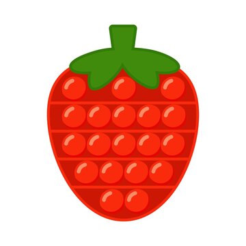 Pop It Fidget Trendy Antistress Sensory Toy Strawberry Shape. Flat Style Isolated Vector Illustration