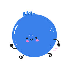 Cute funny running blueberry. Vector hand drawn cartoon kawaii character illustration icon. Isolated on white background. Running blueberry concept