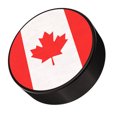 3D render of the national flag of Canada ice hockey puck