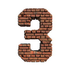 3 red brick wall bold letters isolated on white 3d-illustration