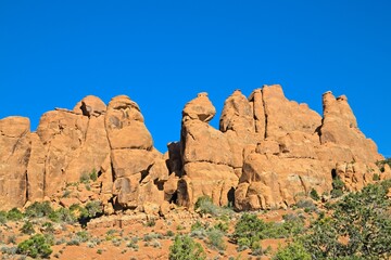 Fototapeta premium Arches National Park, Utah, USA. the landscape of contrasting colors and textures. natural stone arches and hundreds of soaring pinnacles