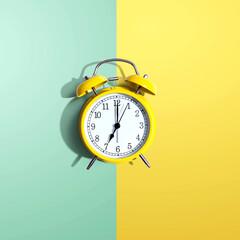 Yellow vintage alarm clock with shadow