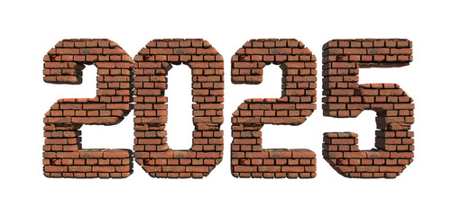2025 
red brick wall bold letters isolated on white 3d-illustration

