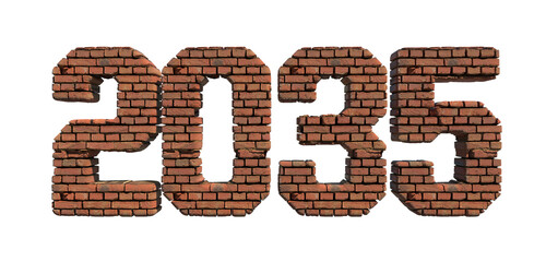 2035 red brick wall bold letters isolated on white 3d-illustration
