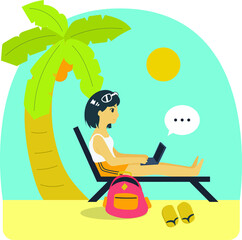 Fototapeta premium Digital Nomad working on computer at the beach