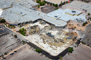 Demolition of a once popular shopping Mall viewed from above