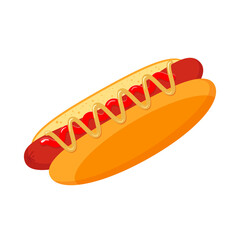 Fast food hot dog sandwich isolated on white background. Vector stock illustration. 