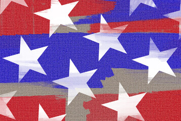 Obraz premium Happy USA Independence Day 4 th July. Flag. Stars. America. Vintage patriotic background for banner, poster, flyer, greeting card. Handmade texture. Watercolor. Painted canvas. Brush strokes.