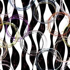 Foto op Aluminium seamless  abstract pattern background, with waves and circles, paint strokes and splashes, black and white © Kirsten Hinte