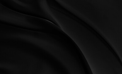 Black gray satin dark fabric texture luxurious shiny that is abstract silk cloth background with patterns soft waves blur beautiful.