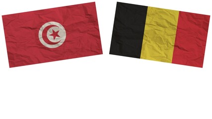 Belgium and Tunisia Flags Together Paper Texture Effect Illustration