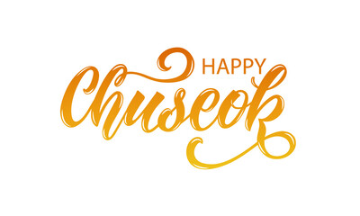 Happy Chuseok handwritten text isolated on white background means Full moon holiday in Korean. Korean Harvest Festival, thanksgiving day. Modern brush  calligraphy. Hand lettering, vector illustration