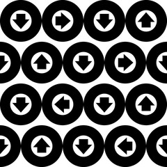 Seamless pattern with circles and arrows on white background.