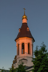 the bell tower in the sunset light