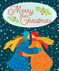 Christmas and Happy New Year illustration. Trendy retro style, design template.