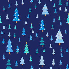 Obraz premium christmas tree seamless pattern. Winter forest, pine trees and snowflakes Print for fabric, wrapping paper