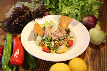 ready to serve salads and food prepared from delicious vegatables