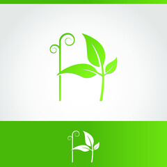 letter H green leave logo design