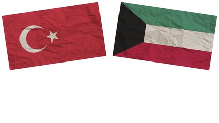 Kuwait and Turkey Flags Together Paper Texture Effect Illustration