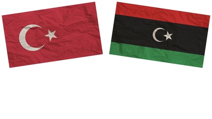 Libya and Turkey Flags Together Paper Texture Effect Illustration