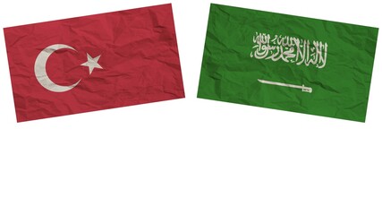 Saudi Arabia and Turkey Flags Together Paper Texture Effect Illustration