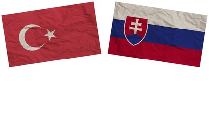 Slovakia and Turkey Flags Together Paper Texture Effect Illustration