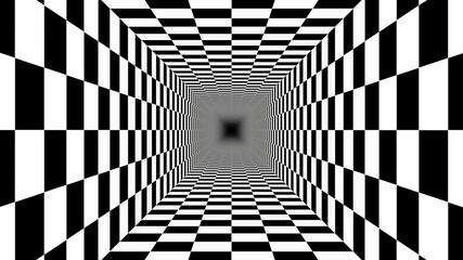 Fototapeta premium Endless Tunnel Checkerboard Pattern Black White Perspective Illusion - Abstract Background Texture