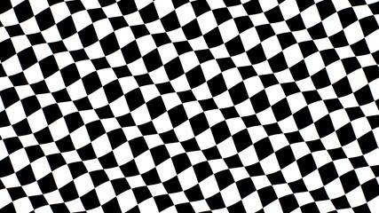 Obraz premium Hypnotic Black and White Checkerboard Tiles Wave Optical Illusion - Abstract Background Texture