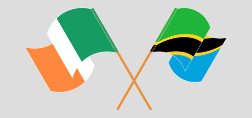 Fototapeta na wymiar Crossed and waving flags of Ireland and Tanzania