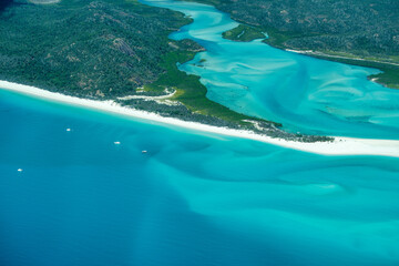 Aerial view of Whitsunday Islands National Park from the aircraft.