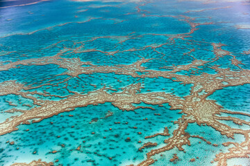 Fototapeta na wymiar Aerial view of Whitsunday Islands Coral Reef of Queensland from the aircraft.