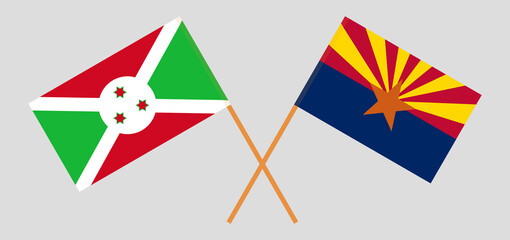 Crossed flags of Burundi and the State of Arizona. Official colors. Correct proportion