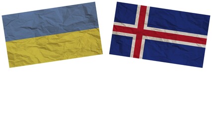 Iceland and Ukraine Flags Together Paper Texture Effect Illustration