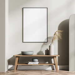 Mock up empty posters on the wall. Modern living room interior. Wooden floor and stylish furniture....