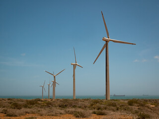 Wind Farm in the Desert by the Sea in La Guajira, Colombia