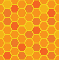Honeycomb beehive, simple, minimal, geometric, modern, hexagonal seamless repeat vector pattern texture background with multicolour, variegated shades of orange and yellow