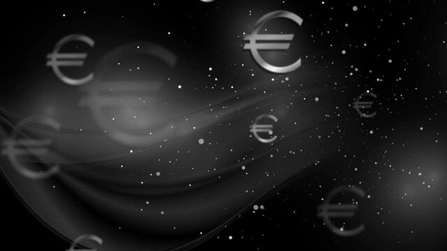 Black and grey silver abstract motion background with euro currency signs. Video animation Ultra HD 4K 3840x2160