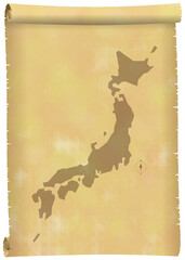 古い巻物に描かれた日本地図のイメージ