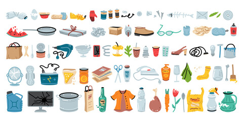 Set of various garbage for concept design. Vector illustration design. Trash sorting collection. - 447011533