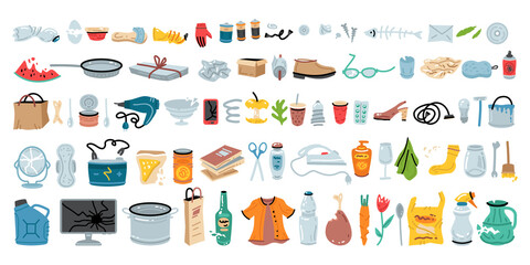 Set of various garbage for concept design. Vector illustration design. Trash sorting collection.