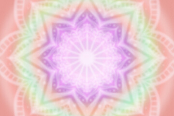 Lacy white mandala on pastel retro, purple, green, orange aura, energy field - grainy, high resolution gradient background