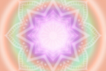 Soft white mandala on pastel retro, purple, green, orange earthy aura, energy field - grainy, high resolution gradient background