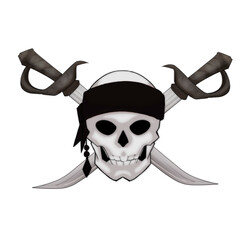 Pirate skull symbol with swords and black bandana