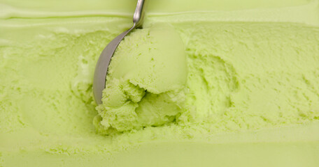 Scoop sherbet ice cream, Closeup Top view Food concept..
