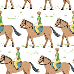 Rider horse seamless pattern. Animal backdrop for textile, wrapping paper, greeting cards or posters. Retro vector illustration