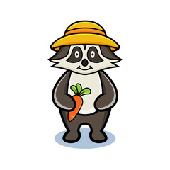 cartoon animal cute farmer raccoon holding a carrot