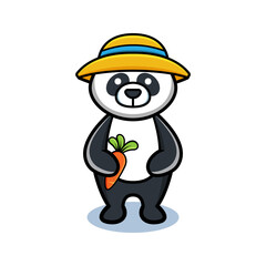 cartoon animal cute farmer panda holding a carrot