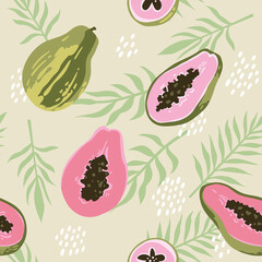 Vector summer pattern with papaya. Seamless texture design.