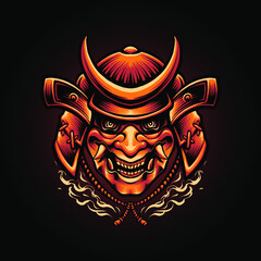 samurai devil mask japanese illustration