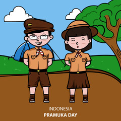 hand draw pramuka day camp in garden illustration